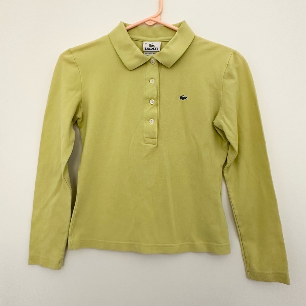 Lacoste Light Green Polo Shirt Classic Knit Design Crop Fitted Style Size 38